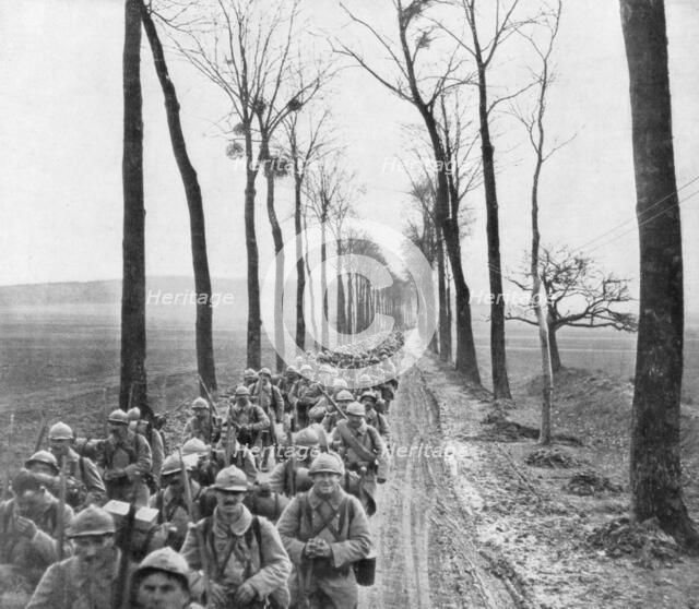 A regiment of French infantry going to the front, France, 30 March 1918. Artist: Unknown