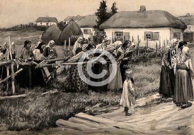A religious cholera procession in rural Russia (from the series of watercolors Russian revolution),  Artist: Vladimirov, Ivan Alexeyevich (1869-1947)