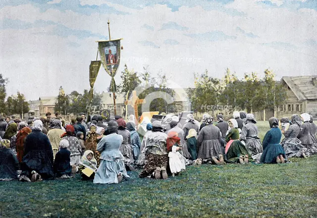 A religious procession in a village, Russia, c1890. Artist: Gillot