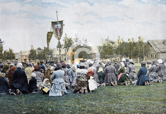 A religious procession in a village, Russia, c1890. Artist: Gillot