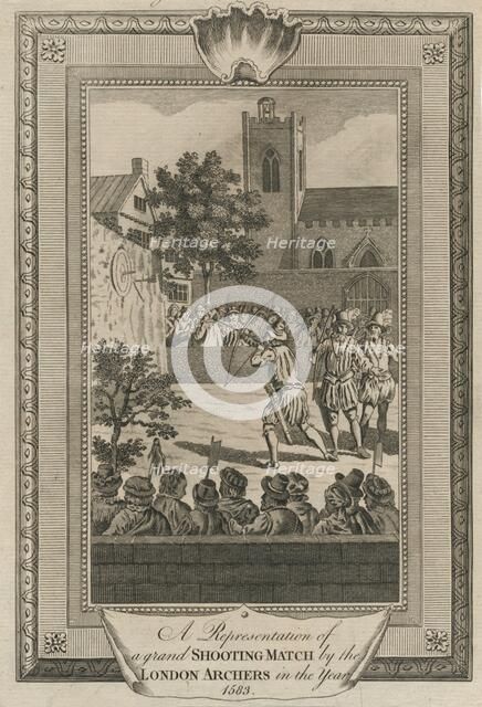 'A Representation of a grand Shooting Match by the London Archers in the year 1583'. Creator: Unknown.