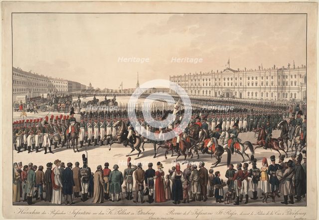 A Review of the Russian Infantry on the Palace Square in St Petersburg, 1809-1813. Artist: Kobell, Wilhelm, Ritter von (1766-1853)