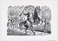 A revolutionary soldier on horseback with a rifle (Heraclio Bernal), ca. 1880-1910., ca. 1880-1910. Creator: José Guadalupe Posada