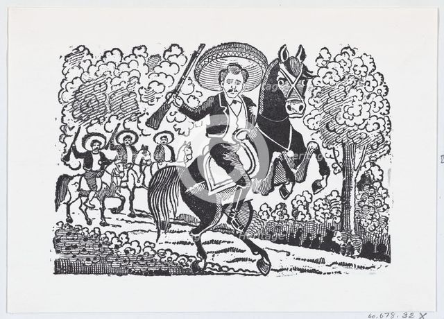 A revolutionary soldier on horseback with a rifle (Heraclio Bernal), ca. 1880-1910., ca. 1880-1910. Creator: José Guadalupe Posada.