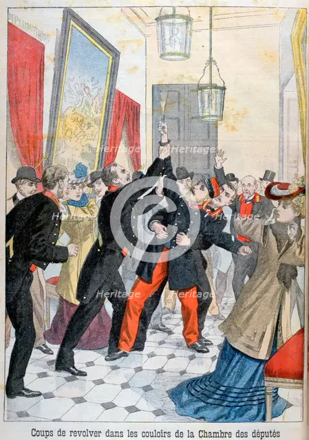 A revolver in the corridors of the chamber of deputies, Paris, 1902. Artist: Unknown