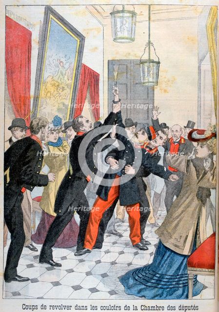 A revolver in the corridors of the chamber of deputies, Paris, 1902. Artist: Unknown