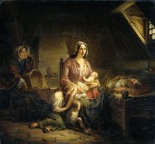 A Rich Lady Visits a Poor Family, 1853. Creator: Gerardus Terlaak