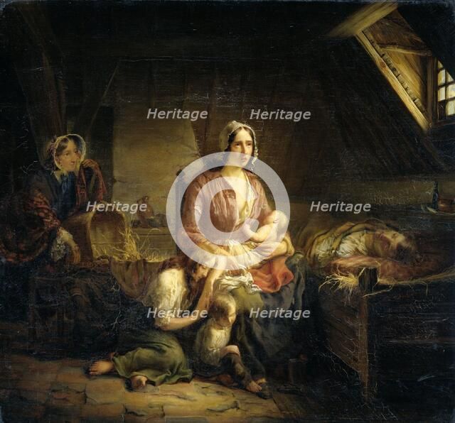 A Rich Lady Visits a Poor Family, 1853. Creator: Gerardus Terlaak.