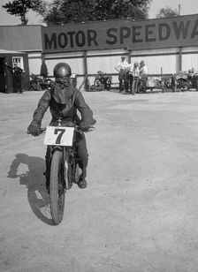 A rider at Lea Bridge speedway circuit, Leyton, London, 1928. Artist: Bill Brunell