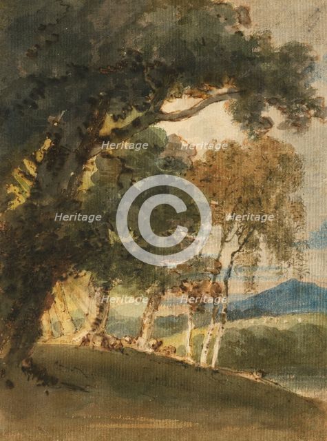 A River Valley And Distant Hill Seen Through Trees, c1800. Creator: Thomas Girtin.