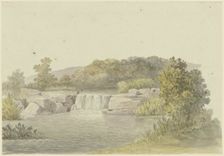 A river with a low waterfall, wooded banks in the background, c1790-1794. Creator: Georg Melchior Kraus