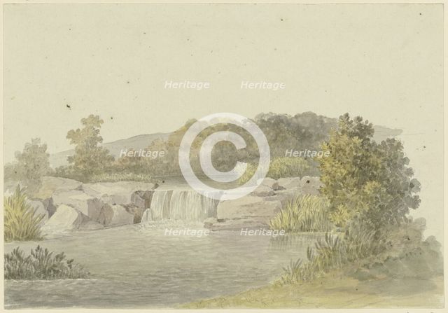 A river with a low waterfall, wooded banks in the background, c1790-1794. Creator: Georg Melchior Kraus.