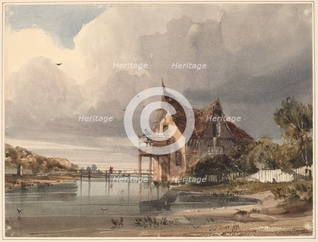 A River and Cottage with White Paling, 1833. Creator: Thomas Shotter Boys.