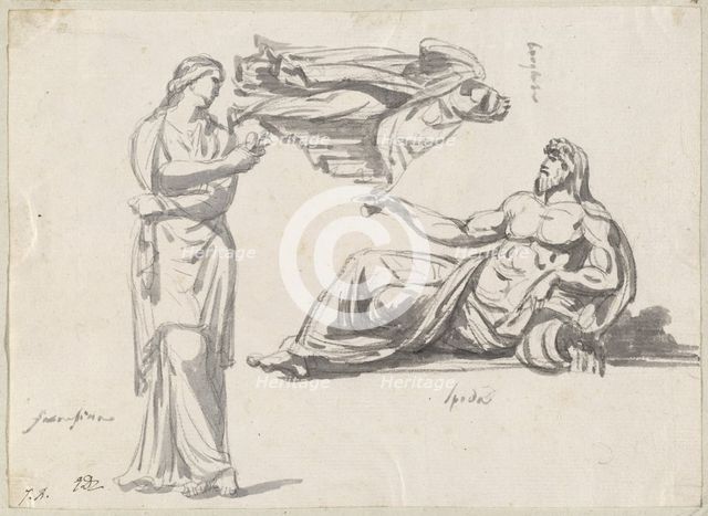 A River God and Two Classical Sculptures, 1775/80. Creator: Jacques-Louis David.
