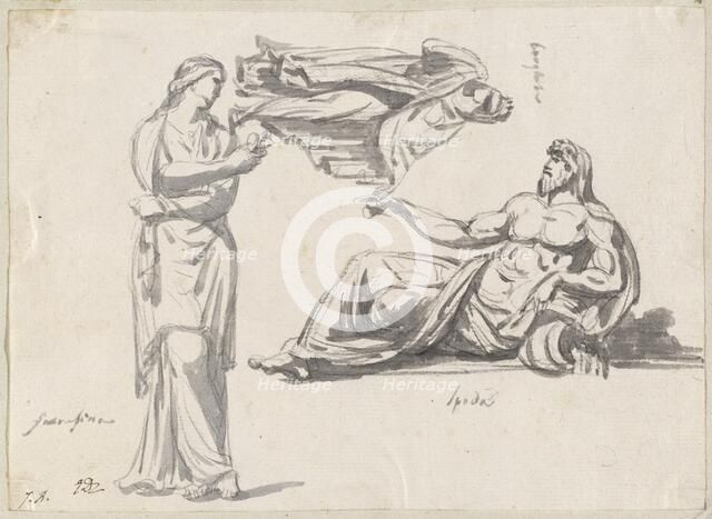 A River God and Two Classical Sculptures, 1775/80. Creator: Jacques-Louis David.