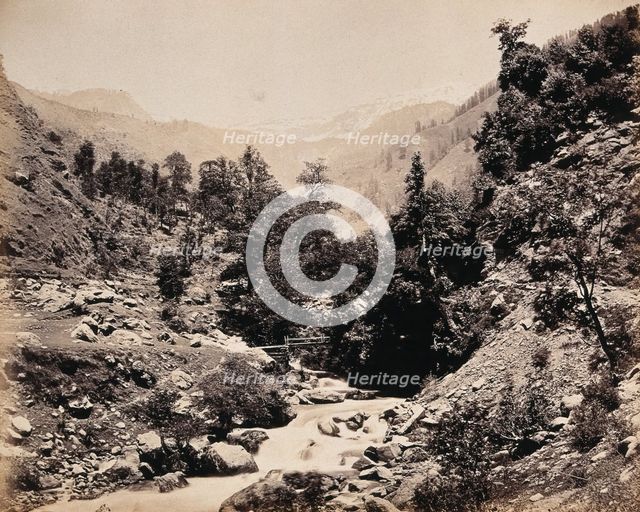 A river in a valley, Kashmir, India, c1860s. Creator: Samuel Bourne.