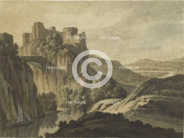 A River Landscape With a Castle On An Escarpment, 1780. Artist: Adam, Robert (1728-1792)