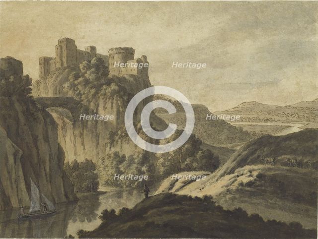A River Landscape With a Castle On An Escarpment, 1780. Artist: Adam, Robert (1728-1792)