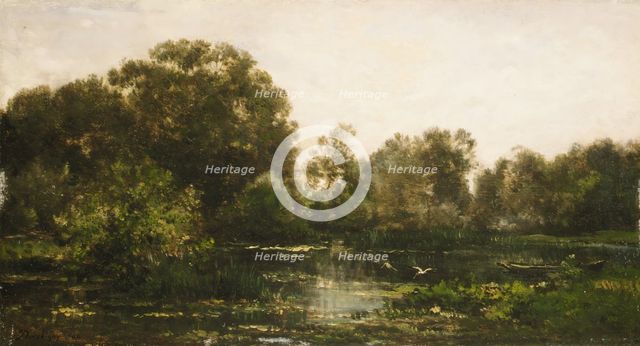 A River Landscape with Storks, 1864. Creator: Charles Francois Daubigny.