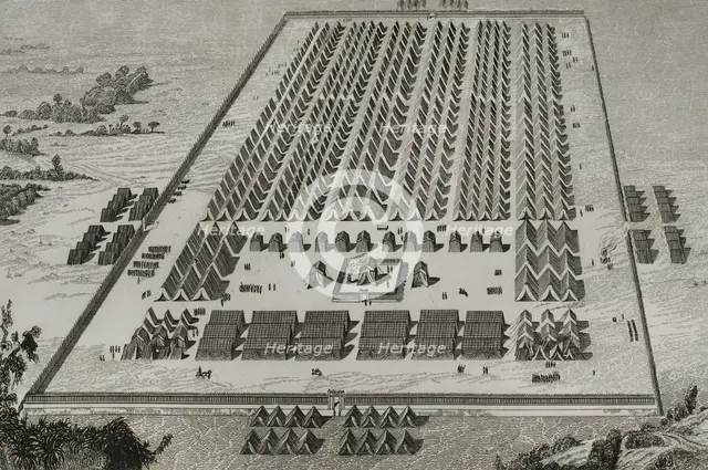 A Roman camp at the time of the Roman invasion of Spain, 1852.  Creator: Antonio Roca Sallent.