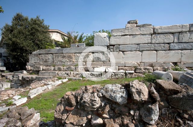 A Roman fortification wall in the Greek Agora of Athens, Greece. Creator: Samuel Magal.