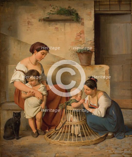 A Roman street scene; Two Italian women with their children, 1833. Creator: Albert Kuchler.
