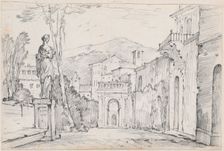 A Roman Street with Monte Cavo in the Distance, 1744/1750. Creator: Joseph-Marie Vien the Elder