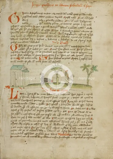 A Rooster Pecking at the Ground; Fables..., third quarter of 15th century. Creator: Unknown.