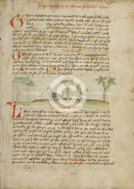 A Rooster Pecking at the Ground; Fables..., third quarter of 15th century. Creator: Unknown.
