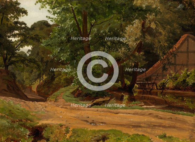 A road and a building in a landscape, 1855. Creator: Werner Holmberg.