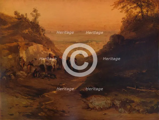 'A Rocky Gorge, with Figures and Horses', 1848, (1938). Artist: Unknown.