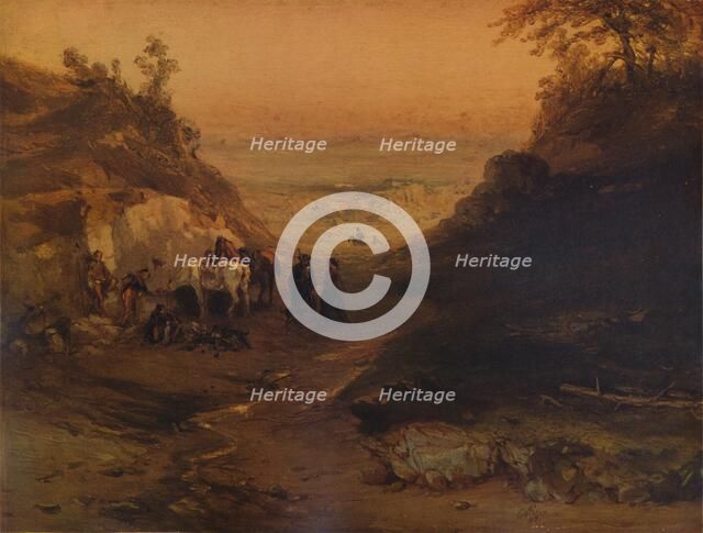 'A Rocky Gorge, with Figures and Horses', 1848, (1938). Artist: Unknown.