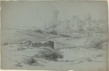 A Rocky Meadow by a River, c. 1840. Creator: Jean Achille Benouville