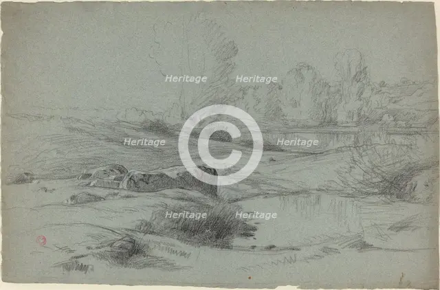 A Rocky Meadow by a River, c. 1840. Creator: Jean Achille Benouville.