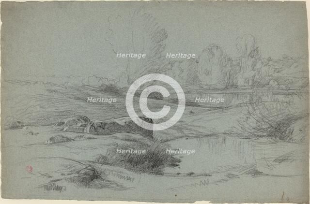 A Rocky Meadow by a River, c. 1840. Creator: Jean Achille Benouville.