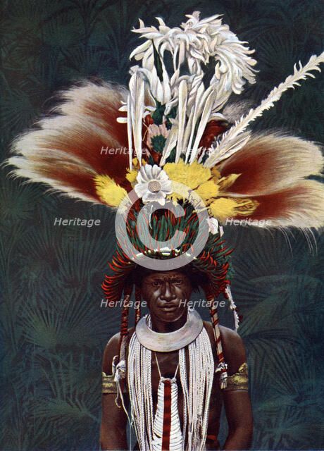 A Roro chief dressed for a ceremonial dance, Papua New Guinea, 1920.Artist: Charles Gabriel Seligman
