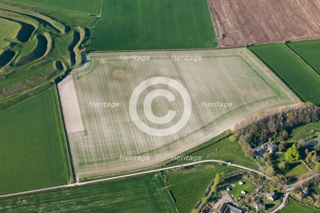 A round barrow cemetery crop mark immediately south east of Maiden Castle, Dorset, 2015. Creator: Historic England.
