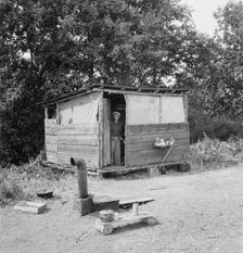 A row of shelters...for hop pickers..., near Grants Pass, Josephine County, Oregon, 1939. Creator: Dorothea Lange