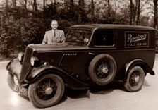 A Rowntree’s sales representative besides his car, York, Yorkshire, 1937