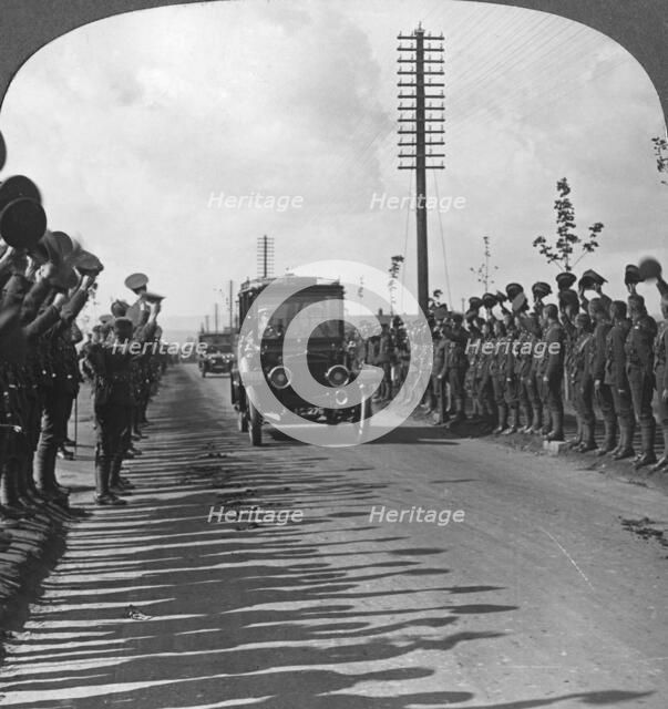 'A Royal visit to the troops, enthusiastic welcome by the Canadians', World War I, c1914-c1918.  Artist: Realistic Travels Publishers