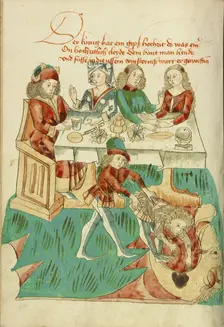 A Royal Wedding Feast: An Unsuitably Dressed Guest Cast into Darkness; Barlaam und Josaphat, 1469. Creators: Hans Schilling, Diebolt Lauber