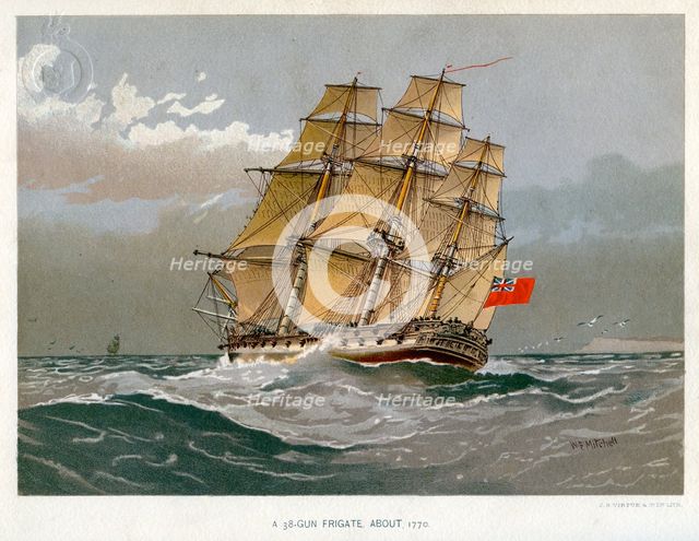 A Royal Navy 38 gun frigate, c1770 (c1890-c1893). Artist: William Frederick Mitchell