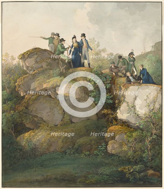 A Royal Party Admiring the Sunset atop the Hesselberg Mountain, 1801. Creator: Johann Georg von Dillis.