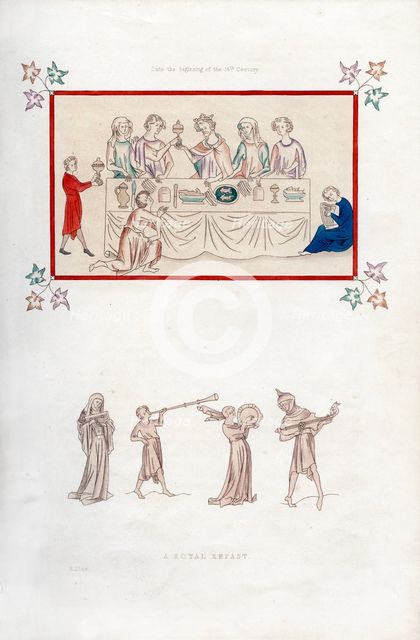 A royal repast, early 14th century, (1843).Artist: Henry Shaw