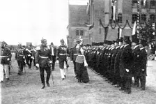 A royal salute: Queen Victoria of Sweden visiting her regiment, the Fusiliers...at Stettin, 1909. Creator: Topical Press Agency