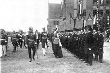 A royal salute: Queen Victoria of Sweden visiting her regiment, the Fusiliers...at Stettin, 1909. Creator: Topical Press Agency