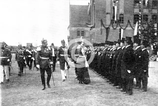 A royal salute: Queen Victoria of Sweden visiting her regiment, the Fusiliers...at Stettin, 1909. Creator: Topical Press Agency.