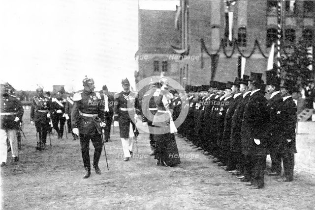 A royal salute: Queen Victoria of Sweden visiting her regiment, the Fusiliers...at Stettin, 1909. Creator: Topical Press Agency.