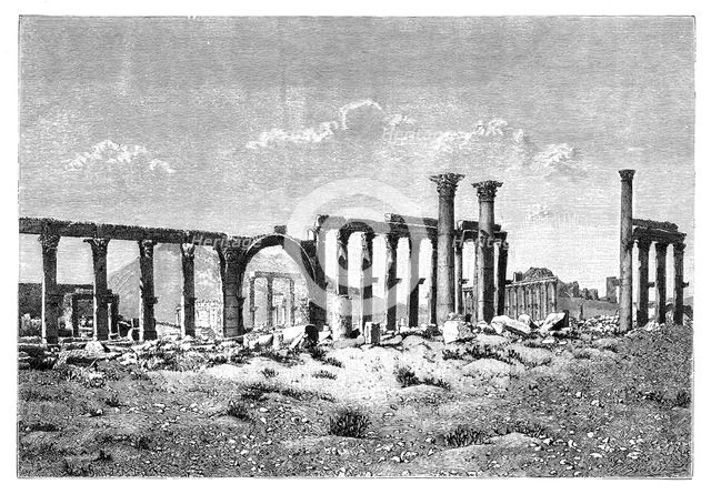 A ruined colonnade at Palmyra (Tadmur), Syria, 1895. Artist: Unknown