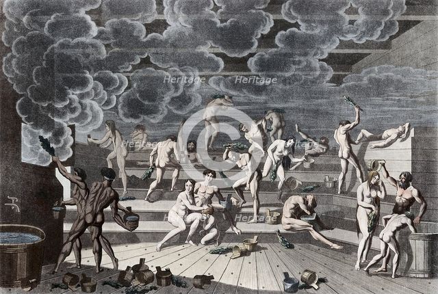 A Russian bathhouse, 1811. Artist: Korneev (Karneev), Yemelyan Mikhaylovich (ca 1780-after 1839)